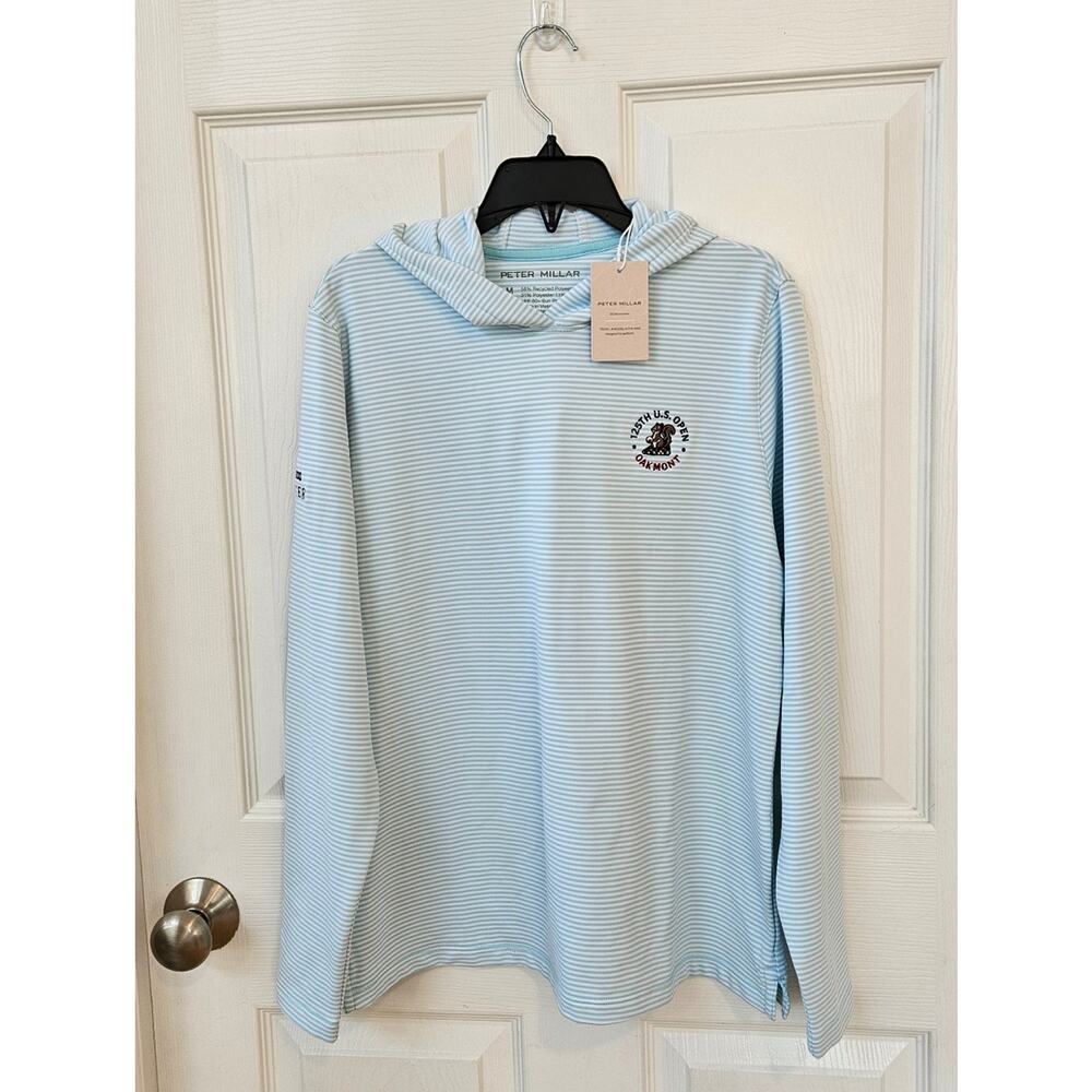 Peter Millar Crown Sport Hoodie Women’s M Blue Stripe Golf U.S. Open Oakmont NWT